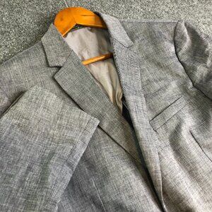 H&M Jacket Mens 44R Gray Slim Fit Linen Blend Blazer Sport Coat 2 Button Work